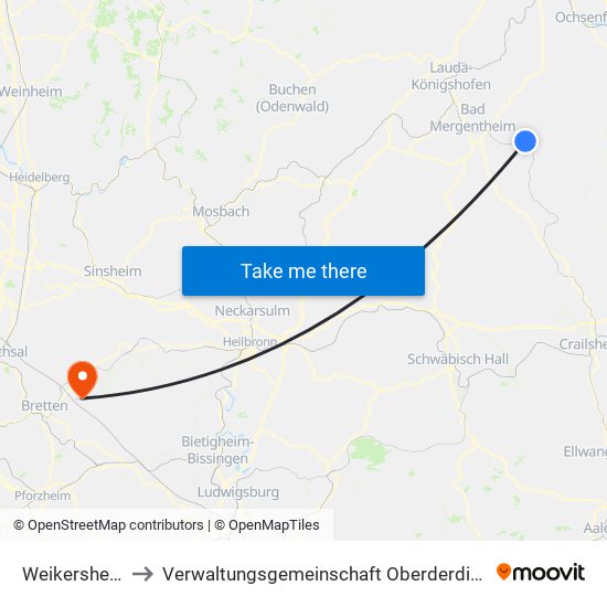 Weikersheim to Verwaltungsgemeinschaft Oberderdingen map