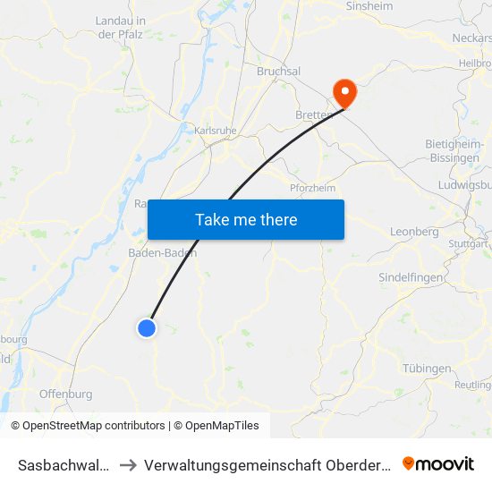 Sasbachwalden to Verwaltungsgemeinschaft Oberderdingen map