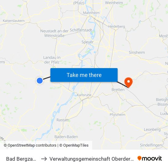 Bad Bergzabern to Verwaltungsgemeinschaft Oberderdingen map