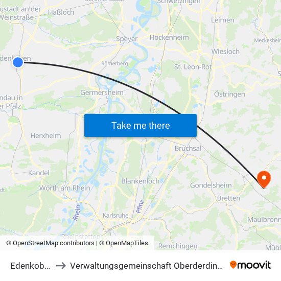 Edenkoben to Verwaltungsgemeinschaft Oberderdingen map
