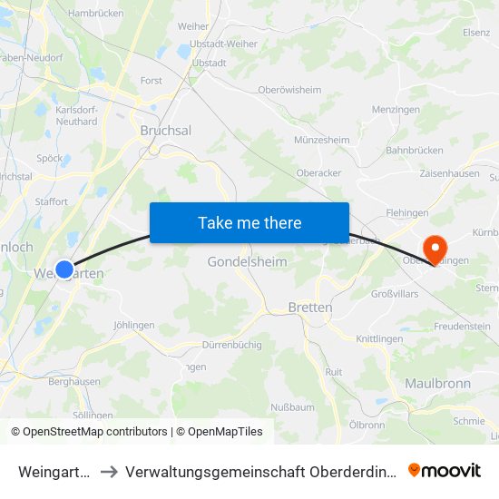 Weingarten to Verwaltungsgemeinschaft Oberderdingen map