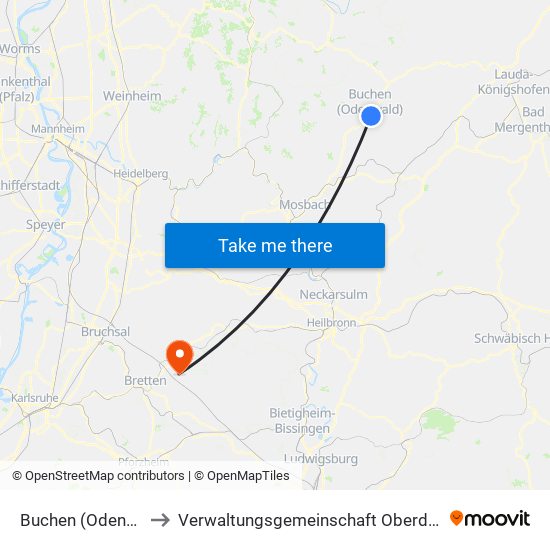 Buchen (Odenwald) to Verwaltungsgemeinschaft Oberderdingen map