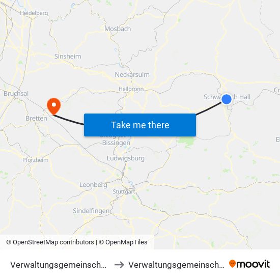 Verwaltungsgemeinschaft Schwäbisch Hall to Verwaltungsgemeinschaft Oberderdingen map