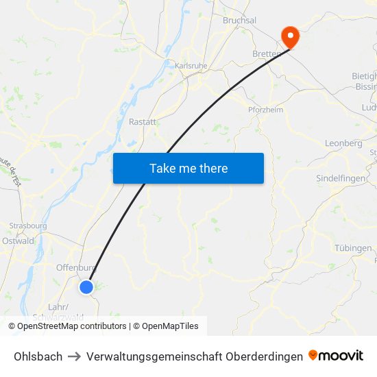 Ohlsbach to Verwaltungsgemeinschaft Oberderdingen map