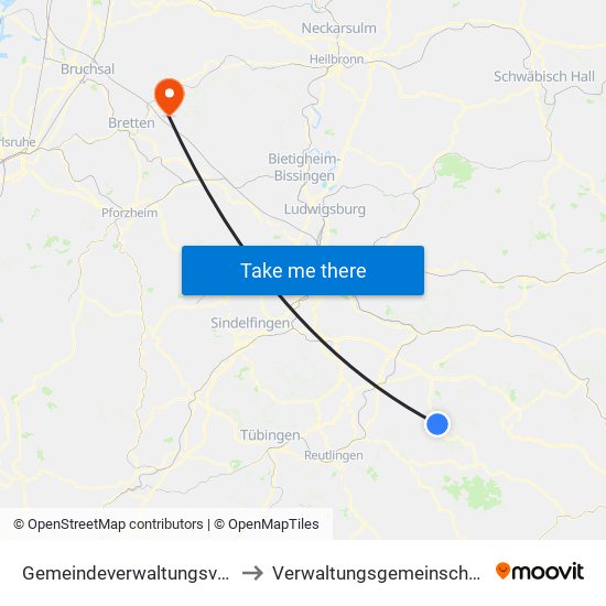 Gemeindeverwaltungsverband Lenningen to Verwaltungsgemeinschaft Oberderdingen map