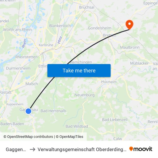 Gaggenau to Verwaltungsgemeinschaft Oberderdingen map