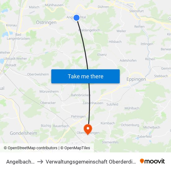 Angelbachtal to Verwaltungsgemeinschaft Oberderdingen map