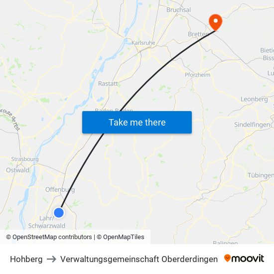 Hohberg to Verwaltungsgemeinschaft Oberderdingen map