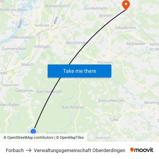 Forbach to Verwaltungsgemeinschaft Oberderdingen map