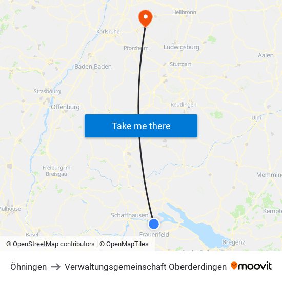 Öhningen to Verwaltungsgemeinschaft Oberderdingen map