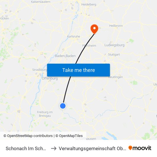 Schonach Im Schwarzwald to Verwaltungsgemeinschaft Oberderdingen map