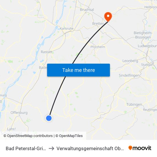 Bad Peterstal-Griesbach to Verwaltungsgemeinschaft Oberderdingen map