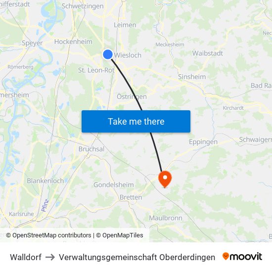 Walldorf to Verwaltungsgemeinschaft Oberderdingen map