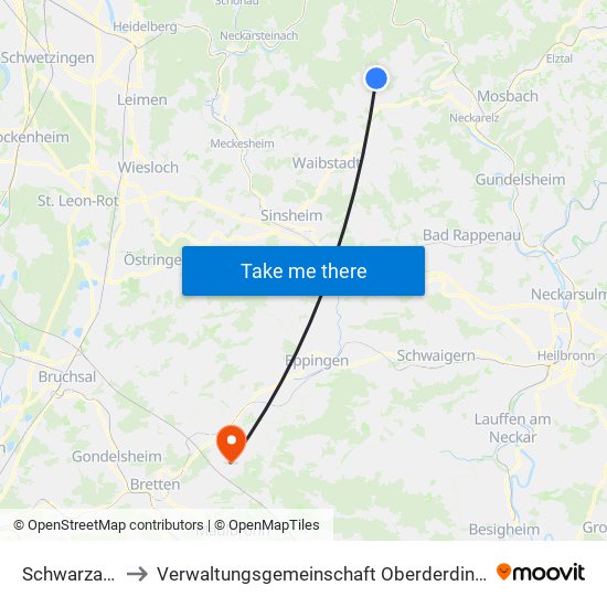 Schwarzach to Verwaltungsgemeinschaft Oberderdingen map