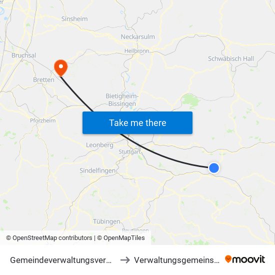 Gemeindeverwaltungsverband Östlicher Schurwald to Verwaltungsgemeinschaft Oberderdingen map