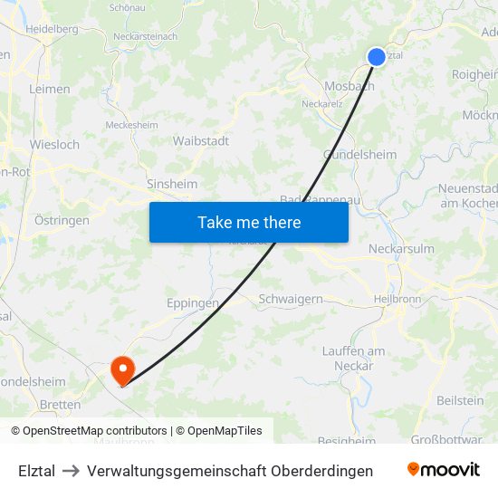 Elztal to Verwaltungsgemeinschaft Oberderdingen map