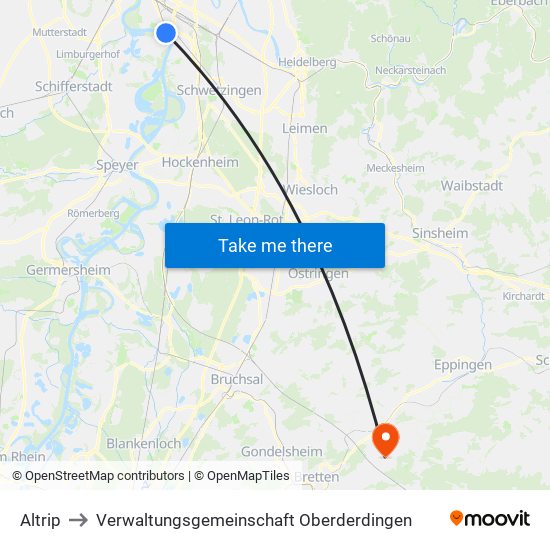 Altrip to Verwaltungsgemeinschaft Oberderdingen map