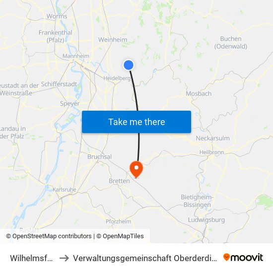 Wilhelmsfeld to Verwaltungsgemeinschaft Oberderdingen map