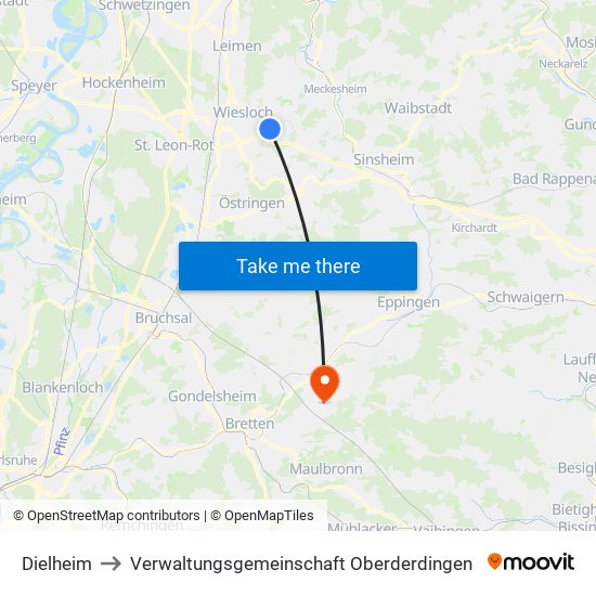 Dielheim to Verwaltungsgemeinschaft Oberderdingen map