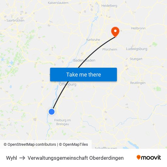 Wyhl to Verwaltungsgemeinschaft Oberderdingen map