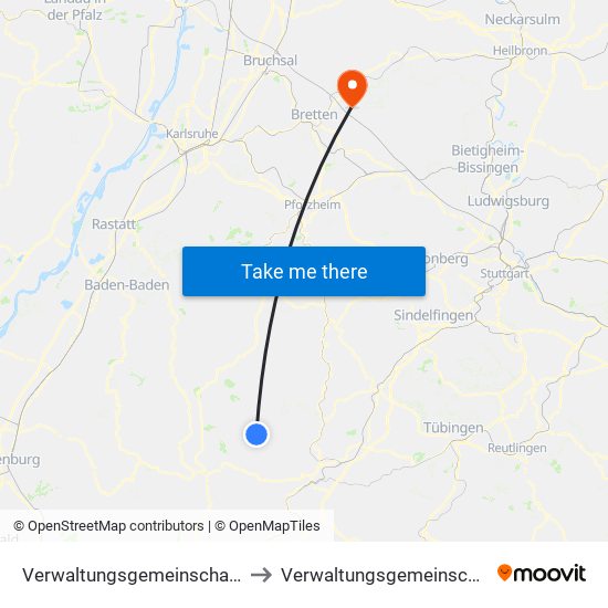 Verwaltungsgemeinschaft Pfalzgrafenweiler to Verwaltungsgemeinschaft Oberderdingen map