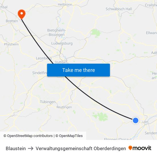 Blaustein to Verwaltungsgemeinschaft Oberderdingen map