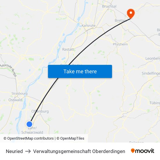 Neuried to Verwaltungsgemeinschaft Oberderdingen map