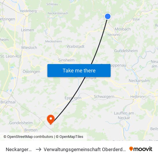 Neckargerach to Verwaltungsgemeinschaft Oberderdingen map
