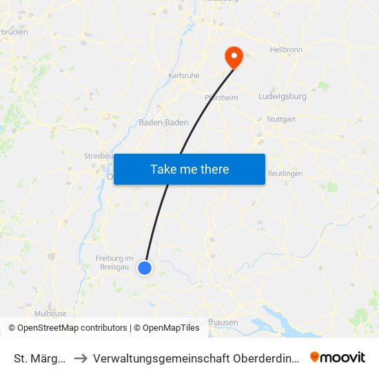 St. Märgen to Verwaltungsgemeinschaft Oberderdingen map