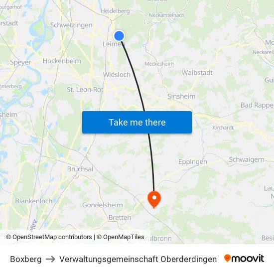 Boxberg to Verwaltungsgemeinschaft Oberderdingen map