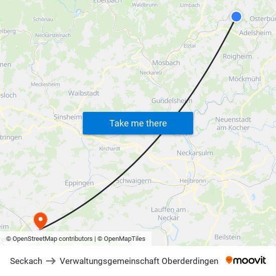 Seckach to Verwaltungsgemeinschaft Oberderdingen map