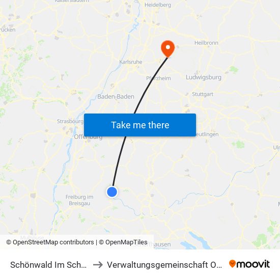 Schönwald Im Schwarzwald to Verwaltungsgemeinschaft Oberderdingen map