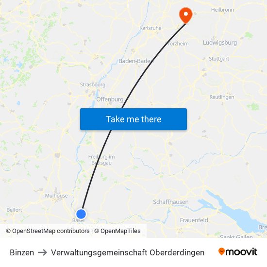 Binzen to Verwaltungsgemeinschaft Oberderdingen map