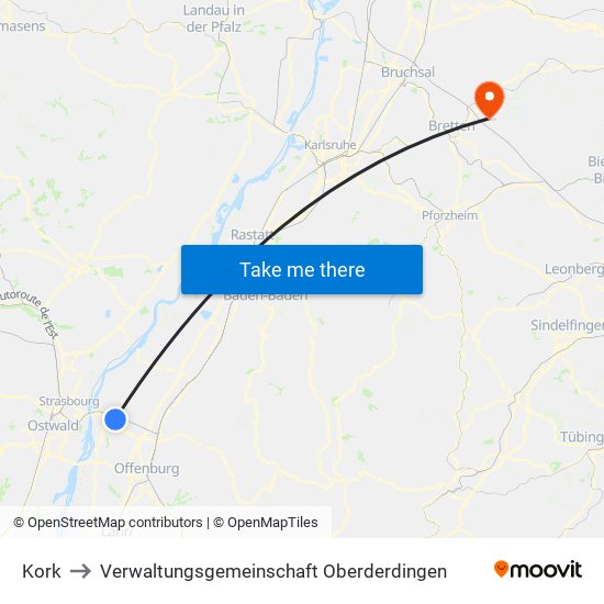 Kork to Verwaltungsgemeinschaft Oberderdingen map