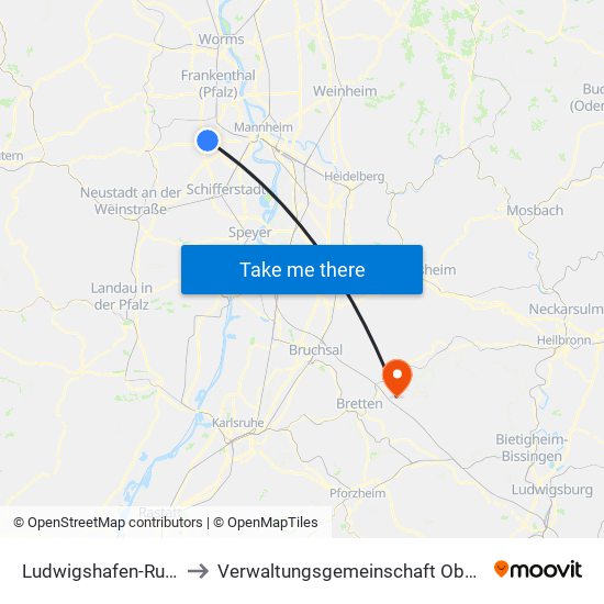 Ludwigshafen-Ruchheim to Verwaltungsgemeinschaft Oberderdingen map