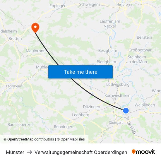 Münster to Verwaltungsgemeinschaft Oberderdingen map