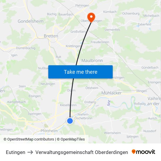 Eutingen to Verwaltungsgemeinschaft Oberderdingen map