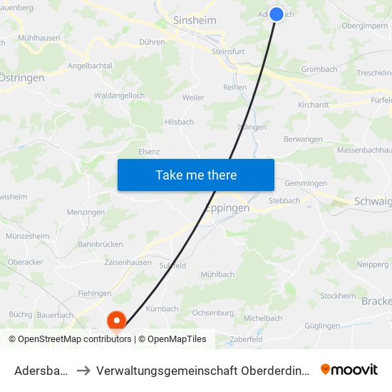 Adersbach to Verwaltungsgemeinschaft Oberderdingen map