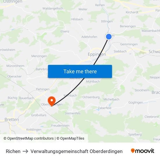 Richen to Verwaltungsgemeinschaft Oberderdingen map