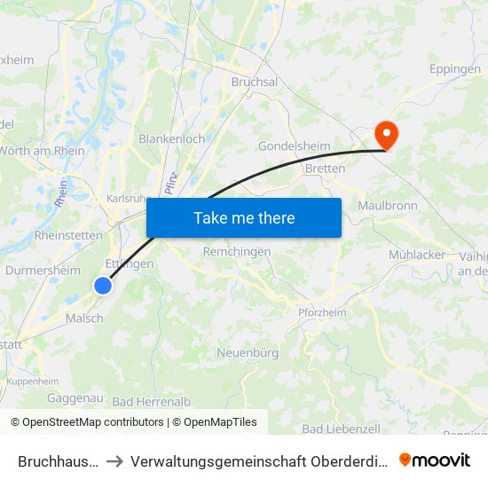 Bruchhausen to Verwaltungsgemeinschaft Oberderdingen map