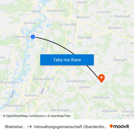 Rheinsheim to Verwaltungsgemeinschaft Oberderdingen map