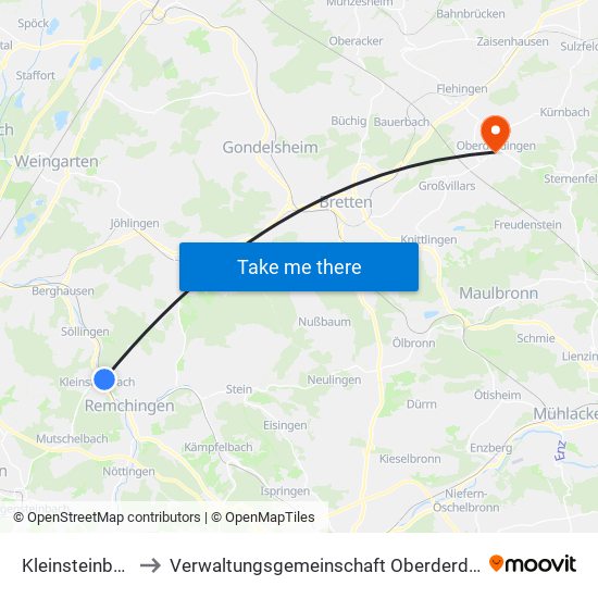Kleinsteinbach to Verwaltungsgemeinschaft Oberderdingen map
