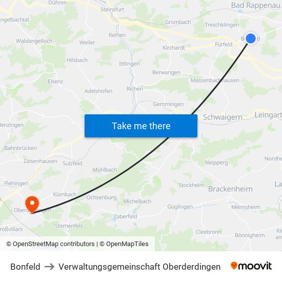 Bonfeld to Verwaltungsgemeinschaft Oberderdingen map