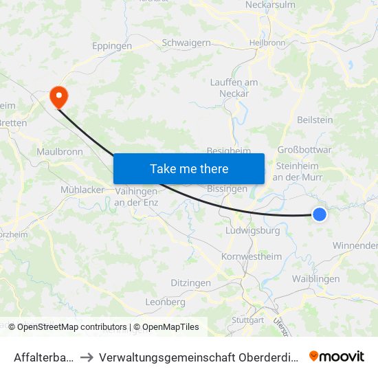 Affalterbach to Verwaltungsgemeinschaft Oberderdingen map