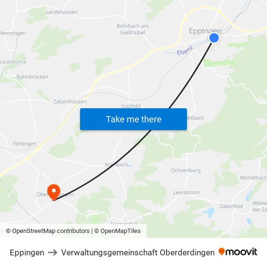 Eppingen to Verwaltungsgemeinschaft Oberderdingen map