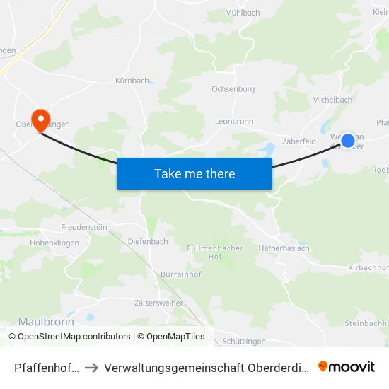 Pfaffenhofen to Verwaltungsgemeinschaft Oberderdingen map