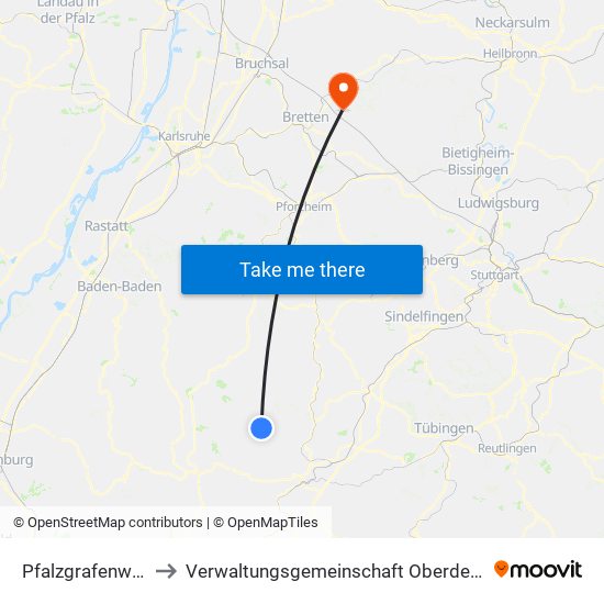 Pfalzgrafenweiler to Verwaltungsgemeinschaft Oberderdingen map