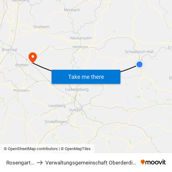 Rosengarten to Verwaltungsgemeinschaft Oberderdingen map