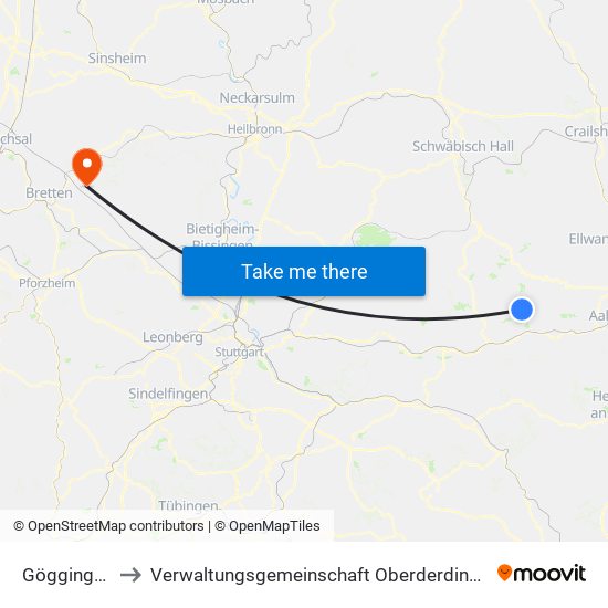 Göggingen to Verwaltungsgemeinschaft Oberderdingen map