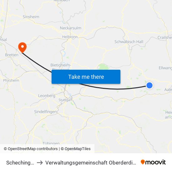 Schechingen to Verwaltungsgemeinschaft Oberderdingen map